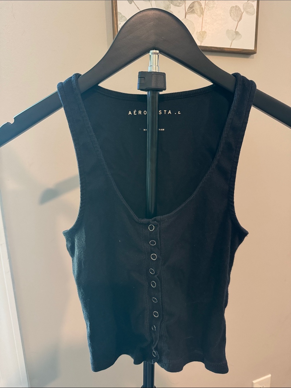Aeropostale Black Ribbed Snap-Front Tank